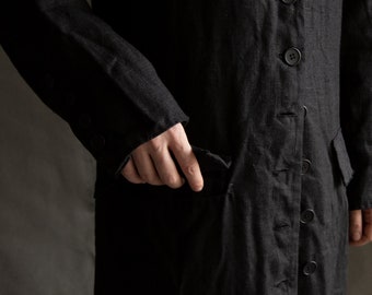 メンズロングコートPOE、ブラックヘビーリネン - Etsy 日本