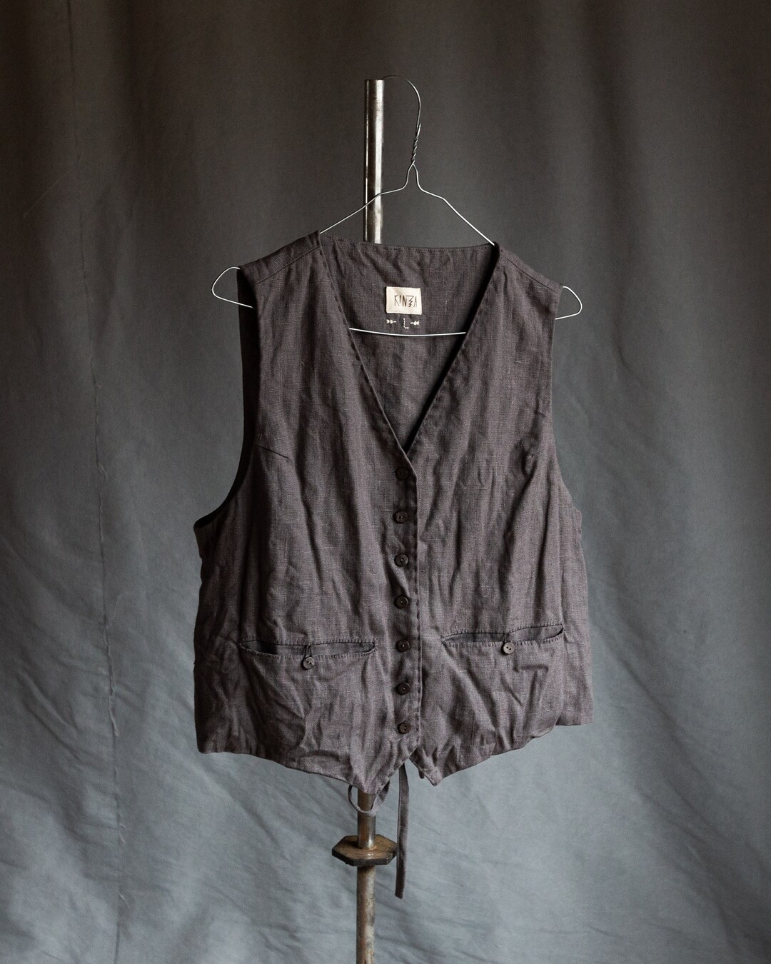 Womens Dark Grey Linen Waistcoat MILL. Linen Vest Vintage Antique