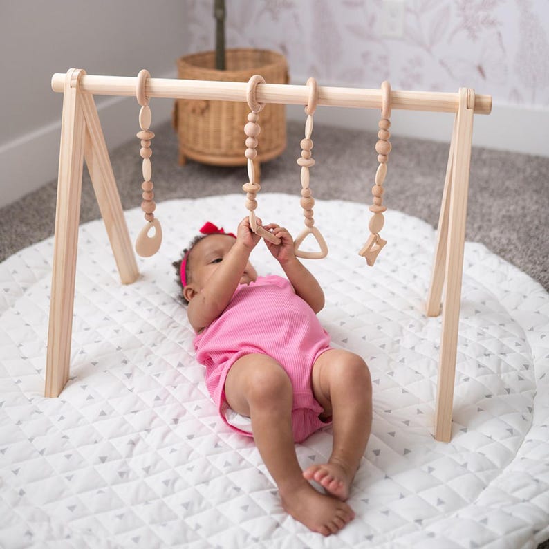 Wooden Baby Play Gym Set – Newborn Toys, Montessori Sensory Gym with Mat image 8