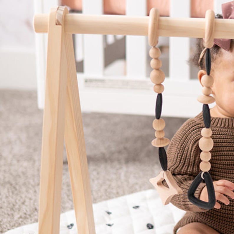 Wooden Baby Play Gym Set – Newborn Toys, Montessori Sensory Gym with Mat image 10