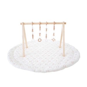 Wooden Baby Play Gym Set – Newborn Toys, Montessori Sensory Gym with Mat White&WoodBabyGym