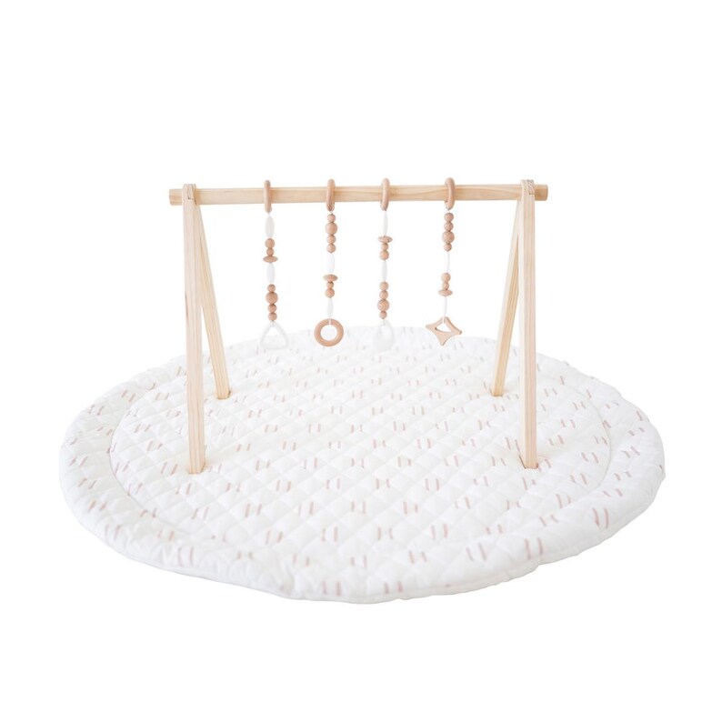 Wooden Baby Play Gym Set – Newborn Toys, Montessori Sensory Gym with Mat White&WoodBabyGym