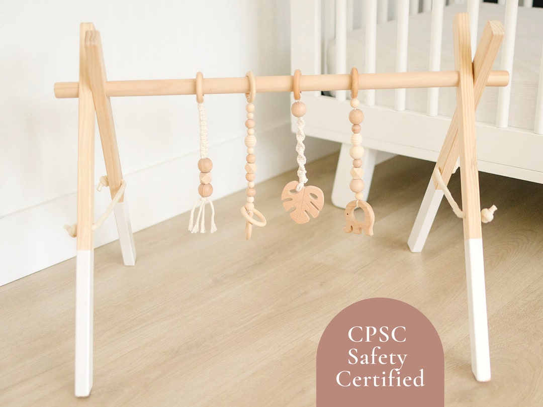 Wooden Baby Gym With Macrame Toys Macrame Crochet Sensory Etsy