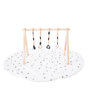 Wooden Baby Play Gym Set – Newborn Toys, Montessori Sensory Gym with Mat Black&WoodBabyGym