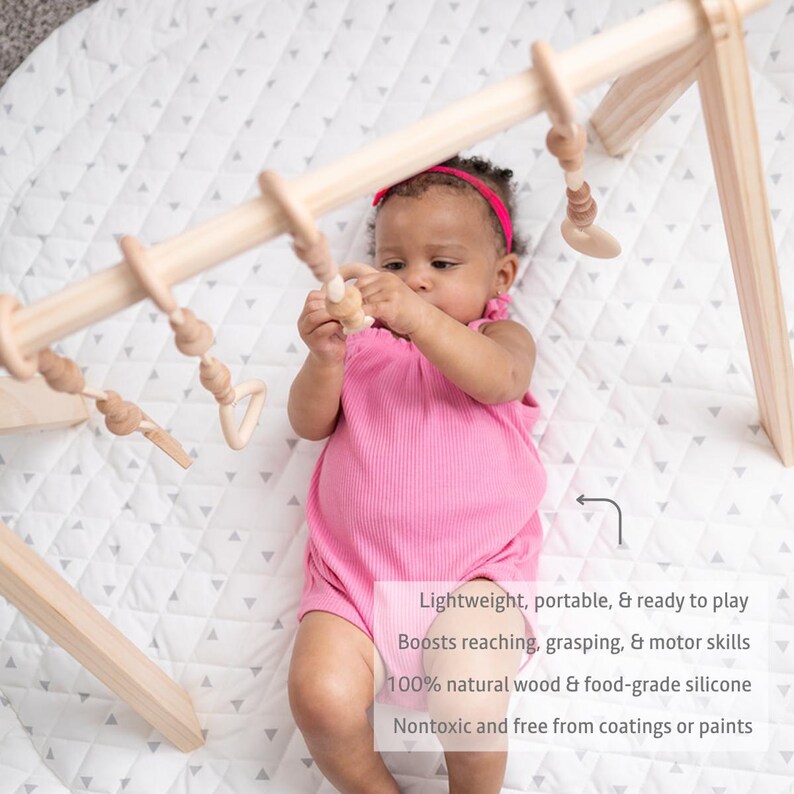Wooden Baby Play Gym Set – Newborn Toys, Montessori Sensory Gym with Mat image 2