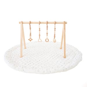 Wooden Baby Play Gym Set – Newborn Toys, Montessori Sensory Gym with Mat Natural&WoodBabyGym