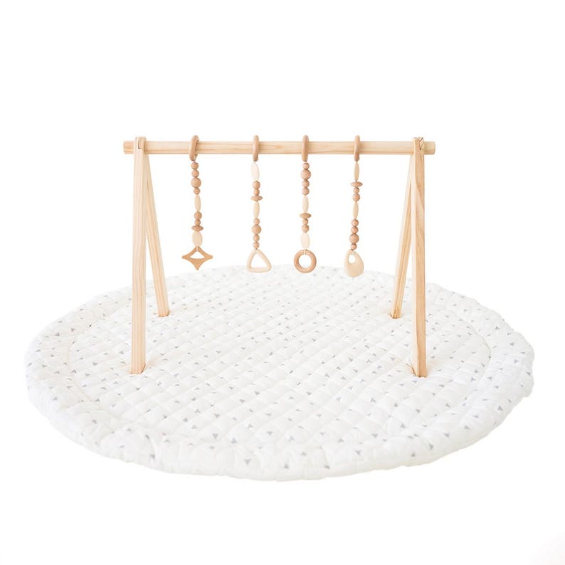 Wooden Baby Play Gym Set – Newborn Toys, Montessori Sensory Gym with Mat Natural&WoodBabyGym