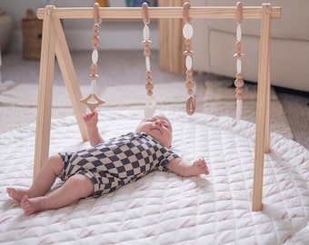 Montessori Play Gym Set – Wooden Baby Gym with Sensory Toys & Play Mat