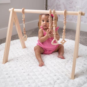 Wooden Baby Play Gym Set – Newborn Toys, Montessori Sensory Gym with Mat image 1