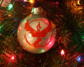 Personalized Team Valor Glitter Christmas Ornament ~ Custom Pokemon Ornament With Name and Year