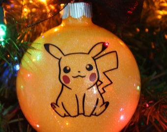 Personalized Pokemon Pikachu Glitter Christmas Ornament ~ Custom Pokemon Ornament With Name and Year