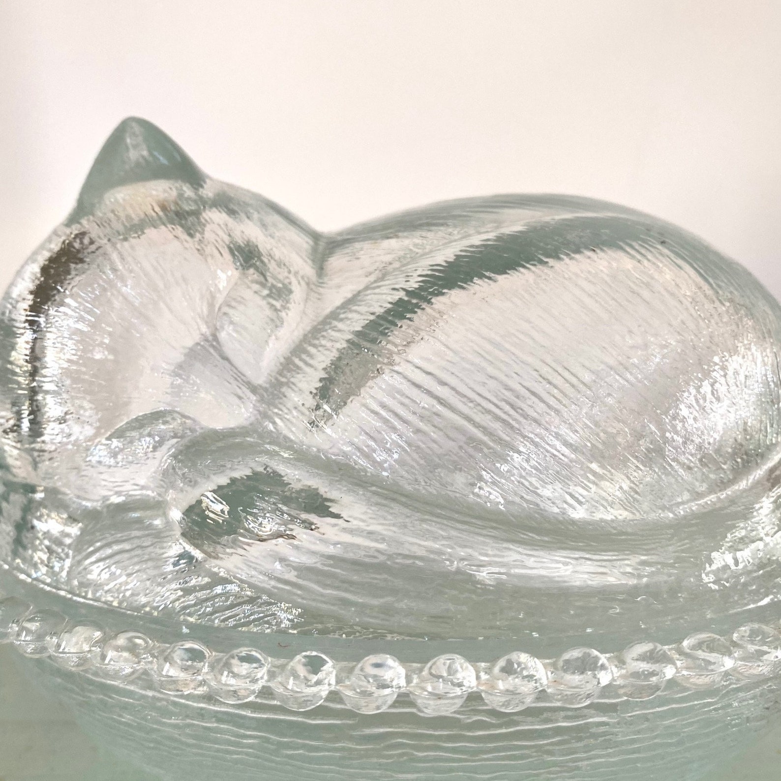 Vintage Clear Glass Cat Covered Candy Dish Etsy