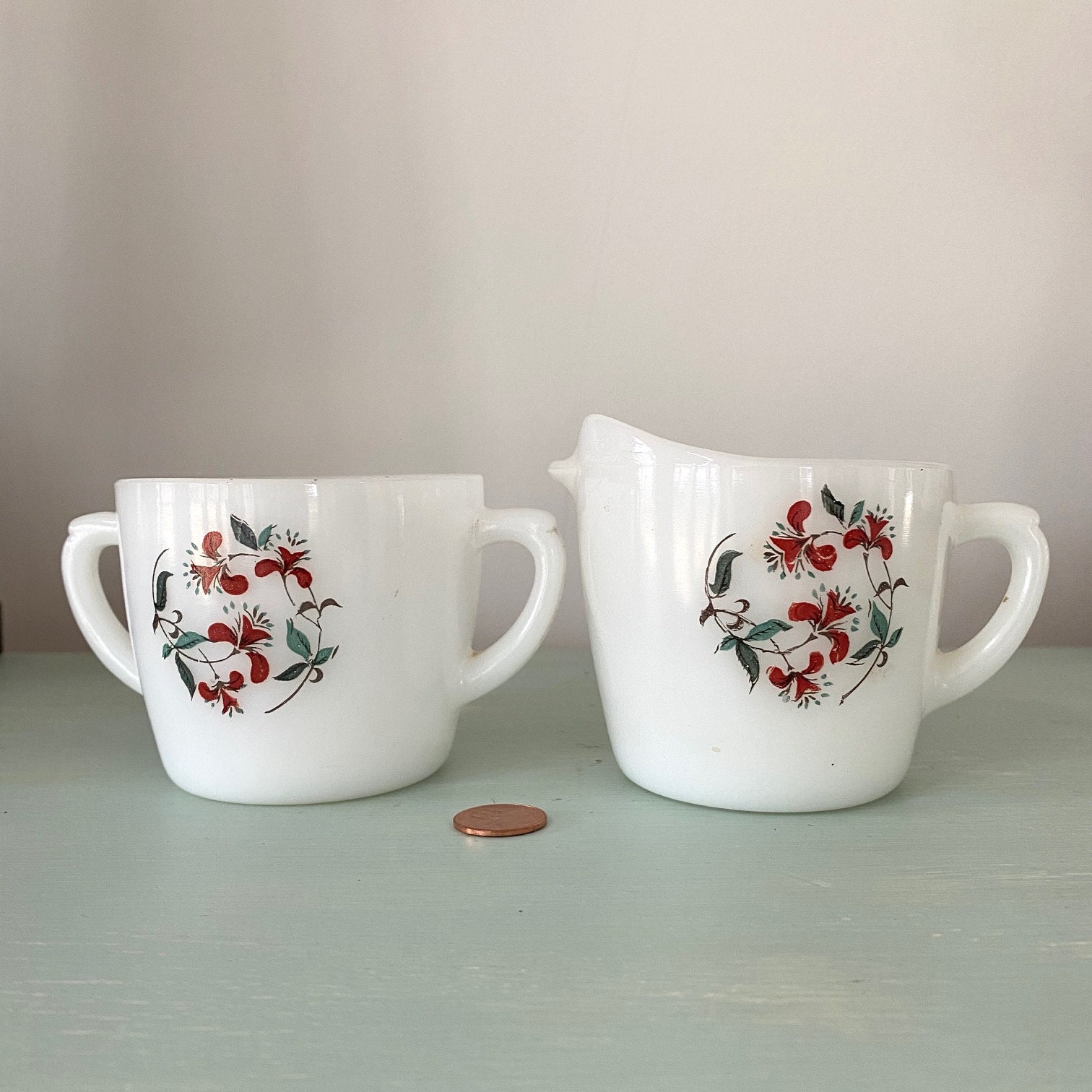 Fire King Ovenware Milk Glass Honeysuckle Sugar and Creamer Etsy