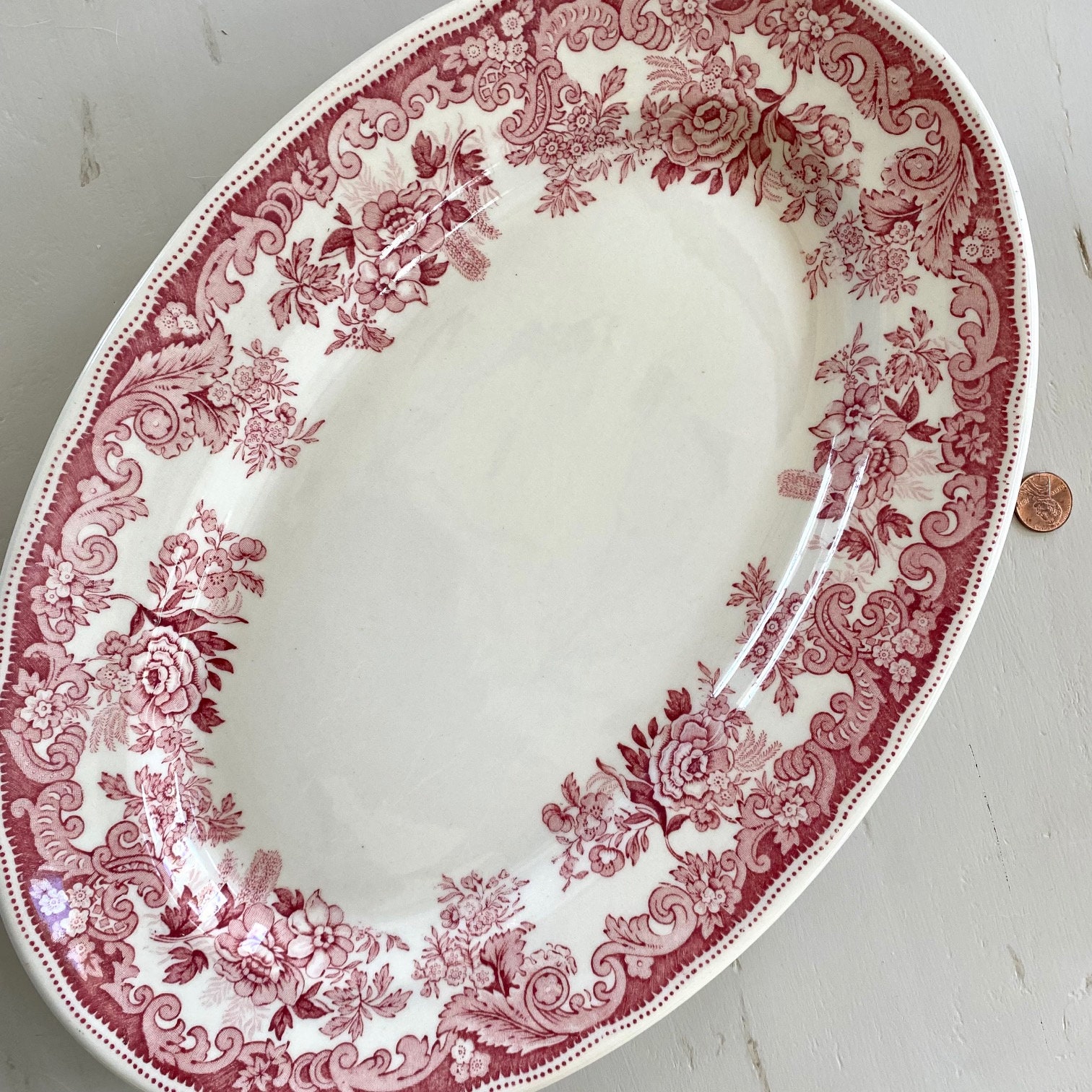 Vintage Walker China Vitrified 14 Oval Platter Deep Pink Etsy