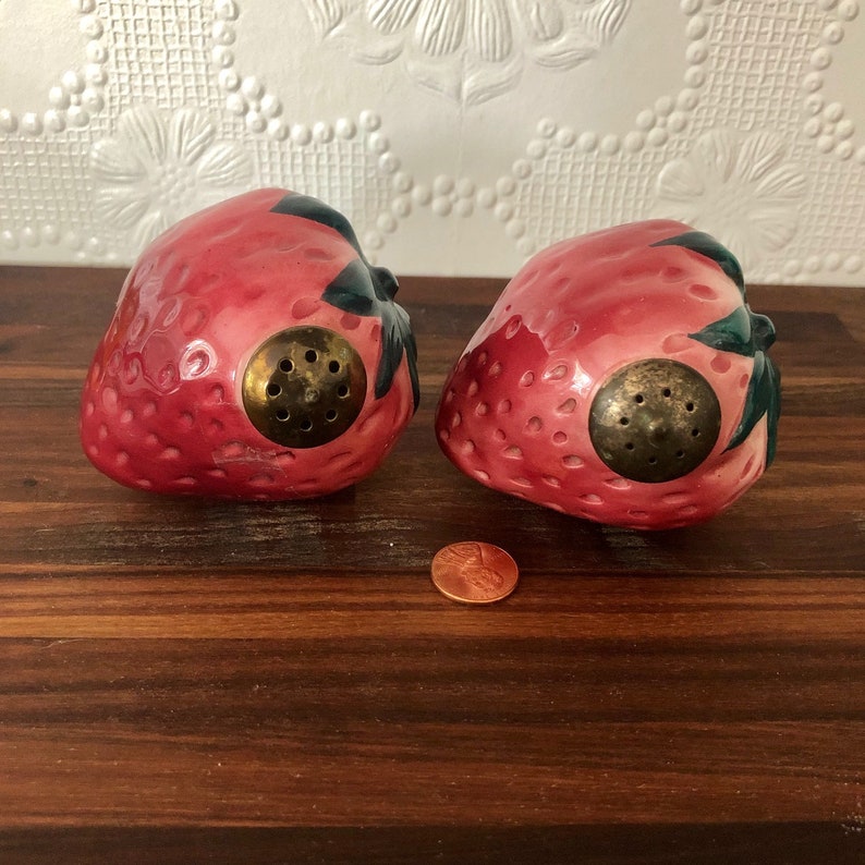 Strawberry Salt and Pepper Shakers with Brass Tops | Etsy