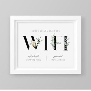 WIFI Sign Printable, INSTANT DOWNLOAD, Editable Template, Wifi Password, Greenery Guest Room Internet Sign, Templett, 5x7, 8x10 #104WF