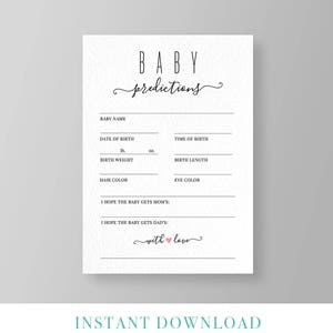 Tarjeta de predicciones para bebés, Juegos de baby shower, Ducha para niños o niñas, Género neutro, Imprimible, Descarga instantánea, 100% editable, Templett #015PR