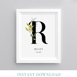 INSTANT DOWNLOAD, Personalized Monogram Sign, Initial R, Printable Nursery Decor, Baby Name Wall Art, DIY Editable File, Templett 068WA image 1