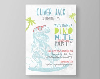 Dinosaur Birthday Invitation | Cool Surfer Dino Party Invite | Printable | Boy Birthday | Instant Download | 100% Editable | Templett 043BBD