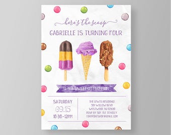 Girls Birthday Invitation Template | Ice Cream Party | Printable Sweet Icecream Invite | 100% Editable | Instant Download | Templett #033GBD