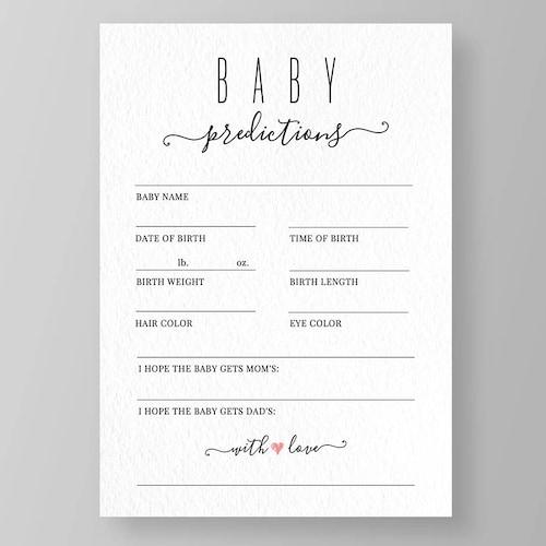 Baby Predictions Card Baby Shower Games Boy or Girl Shower - Etsy