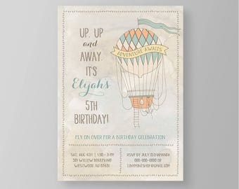 Birthday Party Invitation Template | Adventure Awaits Hot Air Balloon | Printable Neutral Invite | Editable | Instant Download #029NBD