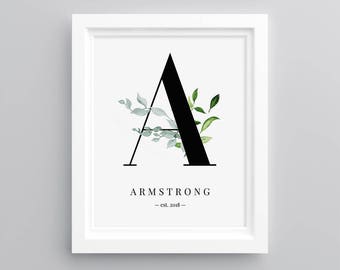 Family Monogram Wall Art, Letter A, Personalized Family Name Poster, Wedding / 1st Anniversary Gift, Instant Download, Printable #068WA