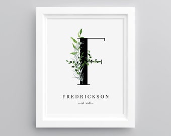 Printable Family Print, Monogram "F", Editable File, Personalized Surname or Baby Name, 1st Anniversary / Baby Gift, Instant Download #068WA