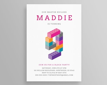 Master Builder Birthday Party Invitation, INSTANT DOWNLOAD, Printable Brick Party Invite, Editable Template, 9th Birthday, Boy or Girl #037