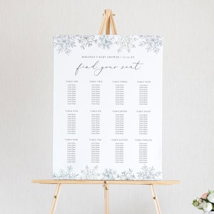 Snowflake Seating Chart Sign, Winter Baby / Bridal Shower Seating Poster, Editable Template, Instant Download, Templett, 18x24, 24x36 #113SC