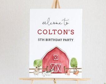 Farm Welcome Sign Template, Farm Animal Birthday, Red Barn, 100% Editable Text, Poster Sign, Instant Download, Templett, 18x24, 24x36 #110WS