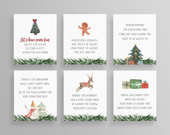 Christmas Treasure Hunt Game Cards, Printable Gift Scavenger Hunt, Holiday Family Game, Editable Template, Instant Download, Templett #TH02