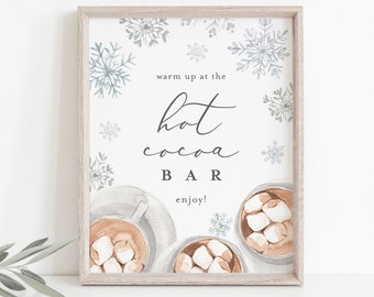 Hot Cocoa Bar Sign Template, Winter Party Hot Chocolate Bar, Holiday Shower, Christmas, Instant Download, Editable Text, Templett #113HS