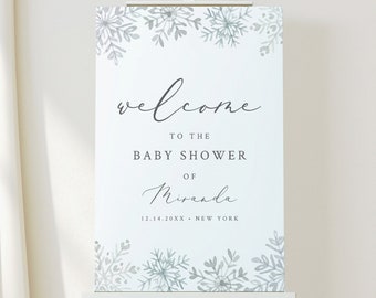 Winter Welcome Sign Template, Snowflake Baby Shower, 100% Editable Text, Poster, Instant Download, Digital, Templett, 18x24, 24x36 #113WS