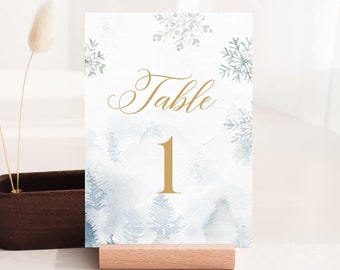Winter Table Number Card, Snowflake, Pine Tree, Printable Baby Shower Table Card, Instant Download, 100% Editable Text, Templett #087TC