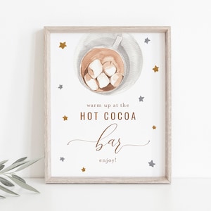 Hot Cocoa Bar Sign Template, Winter Party Hot Chocolate Bar, Holiday Shower, Christmas, Instant Download, Editable Text, Templett #096HS