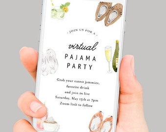 Virtual Pajama Party, Online Social Gathering Invitation Template, Digital Evite, Quarantine Birthday Party, Instant Download #094VP