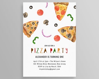 Pizza Birthday Party Invitation Template, Printable Pizza Party Invite, Pizza Making, 100% Editable Text, Instant Download, Templett #099BD4