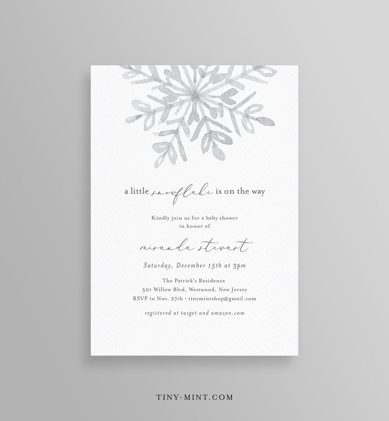 Snowflake Baby Shower Invitation Template, Winter Baby Shower, 100% Editable Text, Gender Neutral Baby Shower, INSTANT DOWNLOAD 113BS3 image 1