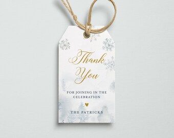 Winter Favor Tag Template, Snowflake Baby Shower Tag, Holiday Thank You Tag, Pine Tree, INSTANT DOWNLOAD, 100% Editable Text, 2x3.5  #087FT