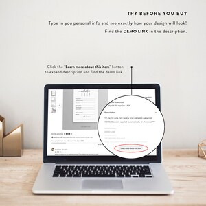 May include: A laptop computer screen displaying a printable baby shower game. The game is titled "Wishes for Baby" and includes a list of prompts for guests to write down their wishes for the baby. The screen also includes a description of the product, a link to a demo, and a button that says "Learn more about this item".