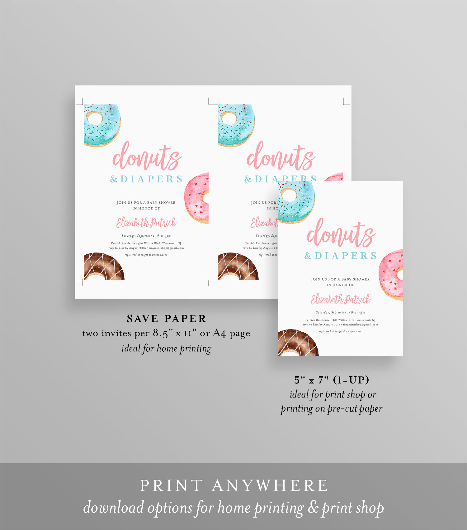 Donuts and Diapers Baby Shower Invitation Template Printable - Etsy