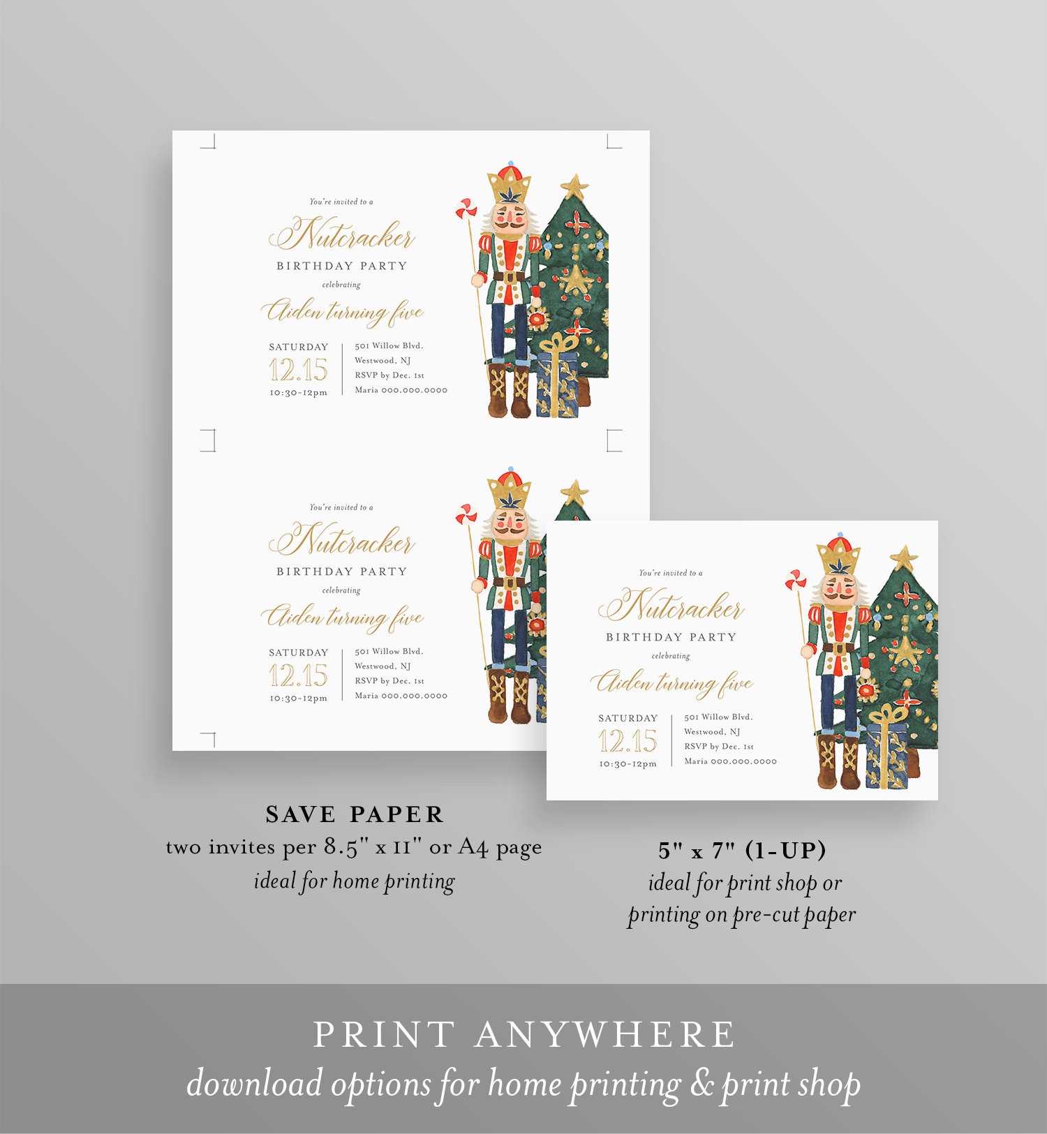 Nutcracker Holiday Party Invitation Template Winter Birthday - Etsy