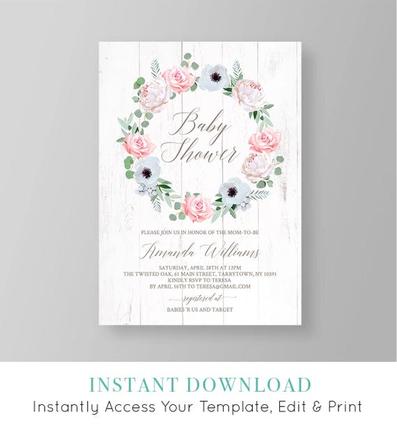 Printable Baby Shower Invitation Editable Baby Shower Invite | Etsy