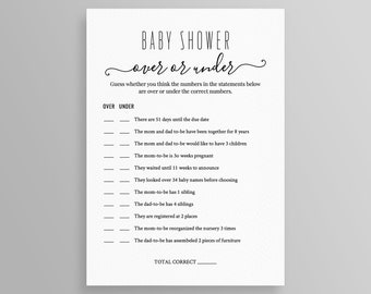 Over and Under Baby Shower Game, 100% Editable Template, Printable Gender Neutral Baby Shower Game, Instant Download, Templett, 5x7 #015BG04