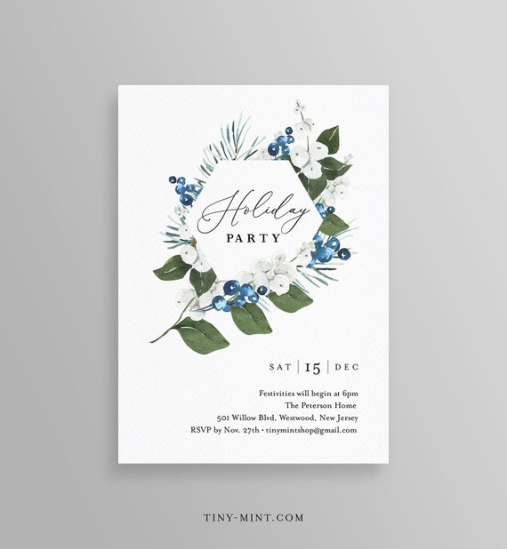 Holiday Party Invitation Template, Printable Christmas Dinner Invite, Winter Party, Editable, INSTANT DOWNLOAD, DIY, Templett #2019-07HP