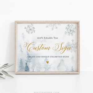 Custom Sign Template, Editable Baby Shower Tabletop Sign, Winter Snowflake, Welcome Sign, Instant Download, Templett 5x7, 8x10 #087CS