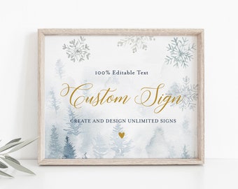 Custom Sign Template, Editable Baby Shower Tabletop Sign, Winter Snowflake, Welcome Sign, Instant Download, Templett 5x7, 8x10 #087CS