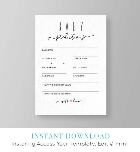 Baby Predictions Card, Baby Shower Games, Boy or Girl Shower, Gender Neutral, Printable, Instant Download, 100% Editable, Templett  #015PR