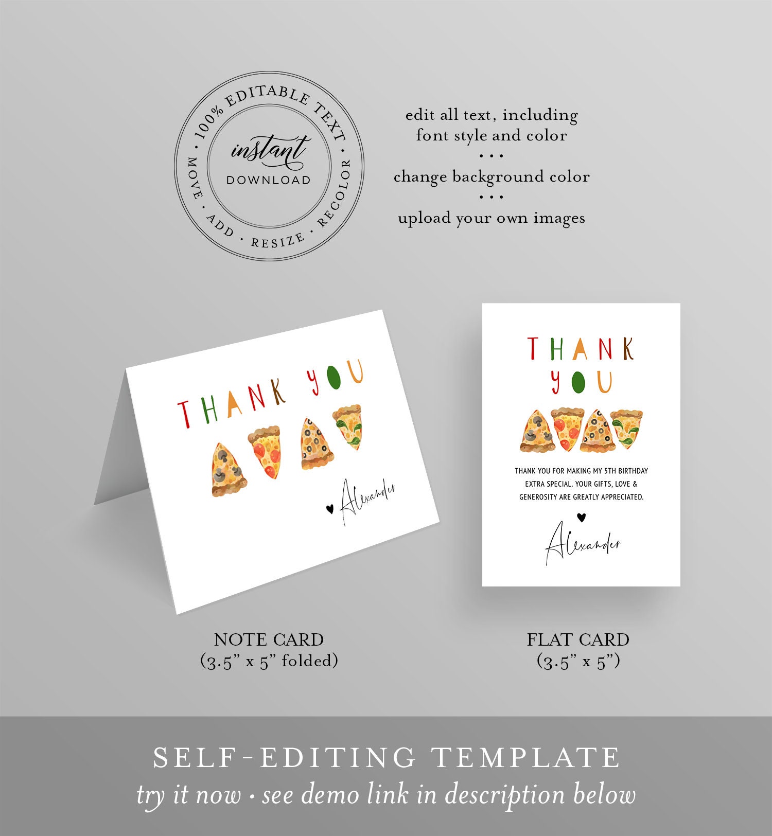 Pizza Party Thank You Card Template Printable Pizza Thank You - Etsy